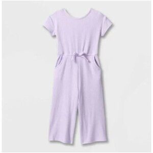 Cat & Jack Toddler Girls' Solid Rib Short Sleeve Jumpsuit Purple 3T